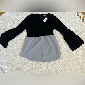 NWT Motherhood Maternity blk/whT top with balloon sleeves size L